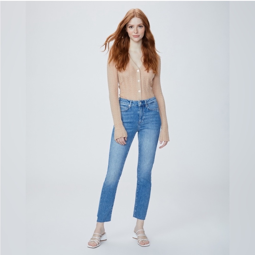 Paige Two Tone High-Rise Straight Leg Jeans